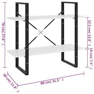 Knihovna se 2 policemi bílá 80 x 30 x 70 cm kompozitní dřevo - obrázek 7