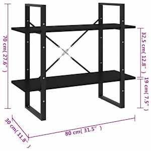 Knihovna se 2 policemi černá 80 x 30 x 70 cm kompozitní dřevo - obrázek 7