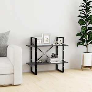 Knjižna omara 2-nadstropna siva 80x30x70 cm trdna borovina