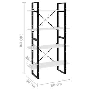 Knihovna se 4 policemi bílá 80 x 30 x 140 cm kompozitní dřevo - obrázek 7