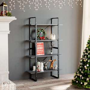 Knjižna omara 4-nadstropna siva 80x30x140 cm trdna borovina