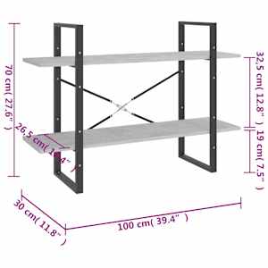 Knihovna se 2 policemi betonově šedá 100 x 30 x 70 cm kompozit - obrázek 7