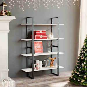 Knjižna omara 4-nadstropna bela 100x30x140 cm trdna borovina