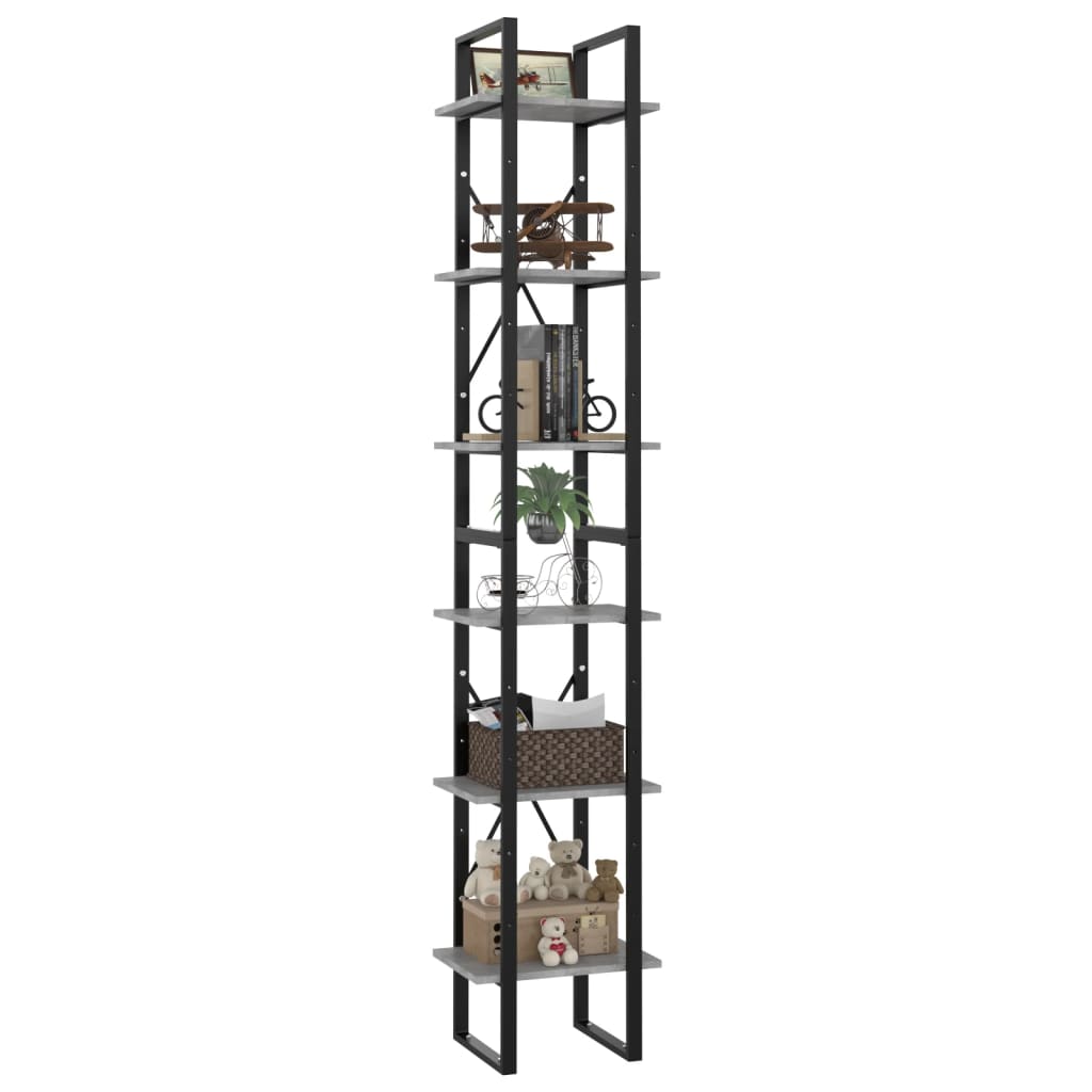 

vidaXL Boekenkast met 6 schappen 40x30x210 cm spaanplaat betongrijs