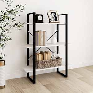 Knjižna omara 3-nadstropna bela 80x30x105 cm trdna borovina