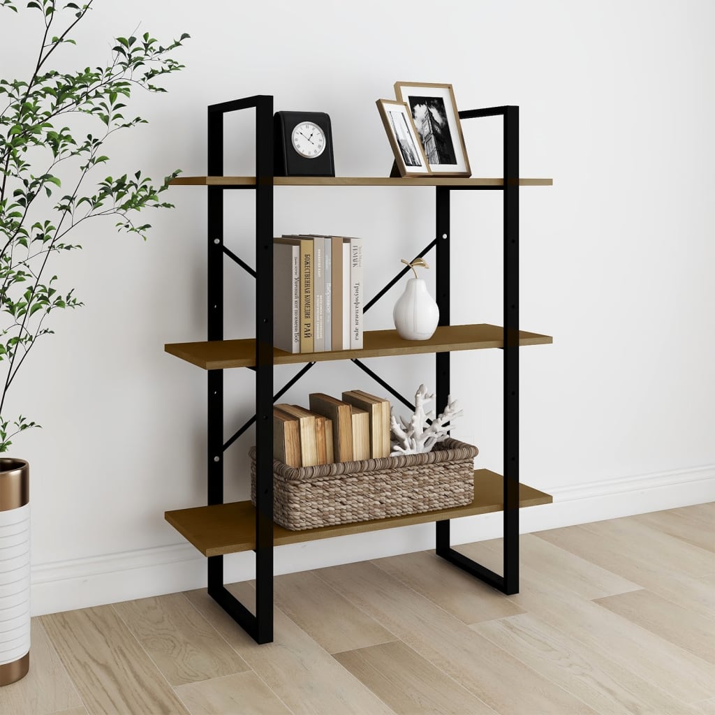 3-Tier Book Cabinet Brown 80x30x105 cm Solid Pine Wood