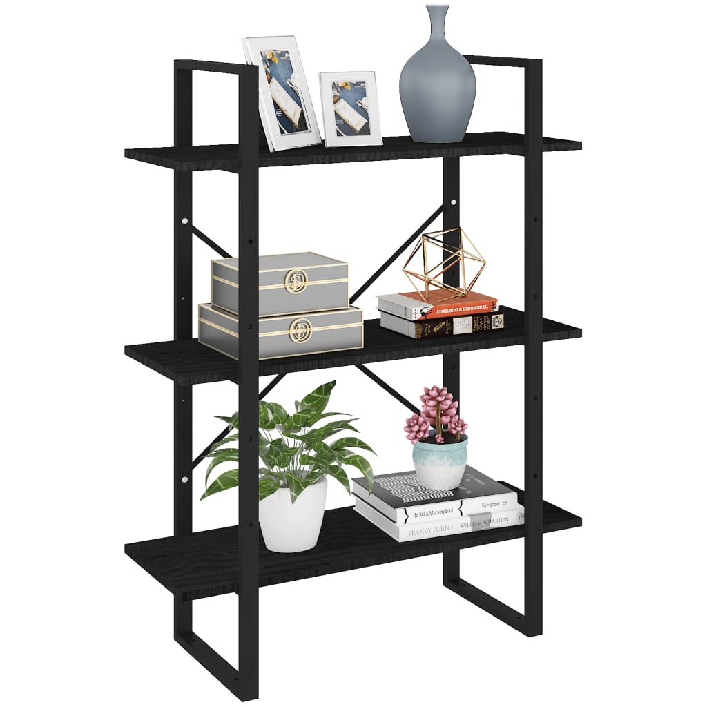 

vidaXL Boekenkast met 3 schappen 80x30x105 cm massief grenenhout zwart