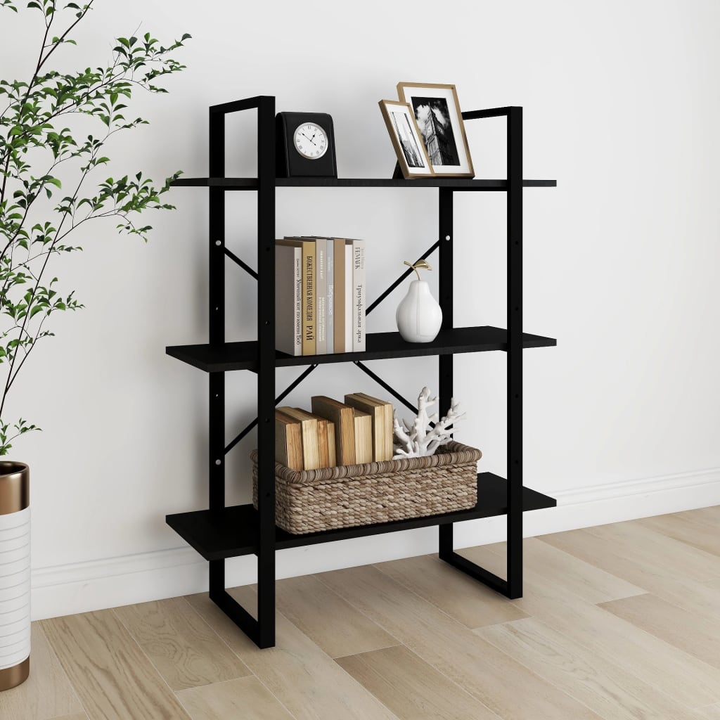 vidaXL Bibliotecă cu 3 rafturi, negru, 80x30x105 cm, lemn masiv de pin