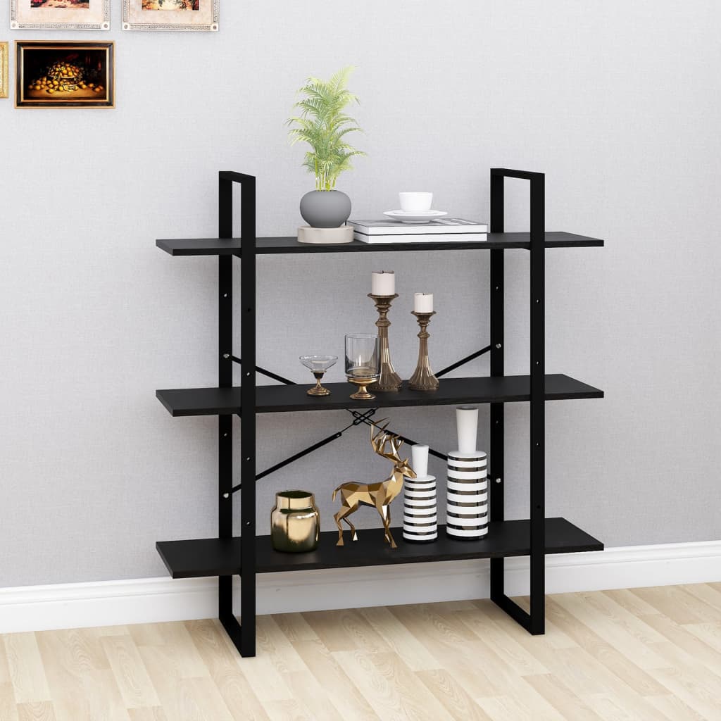 vidaXL 3-Tier Book Cabinet Black 100x30x105 cm Solid Pine Wood