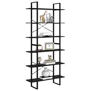 vidaXL augstais plaukts, melns, 100x30x210 cm, priedes masīvkoks