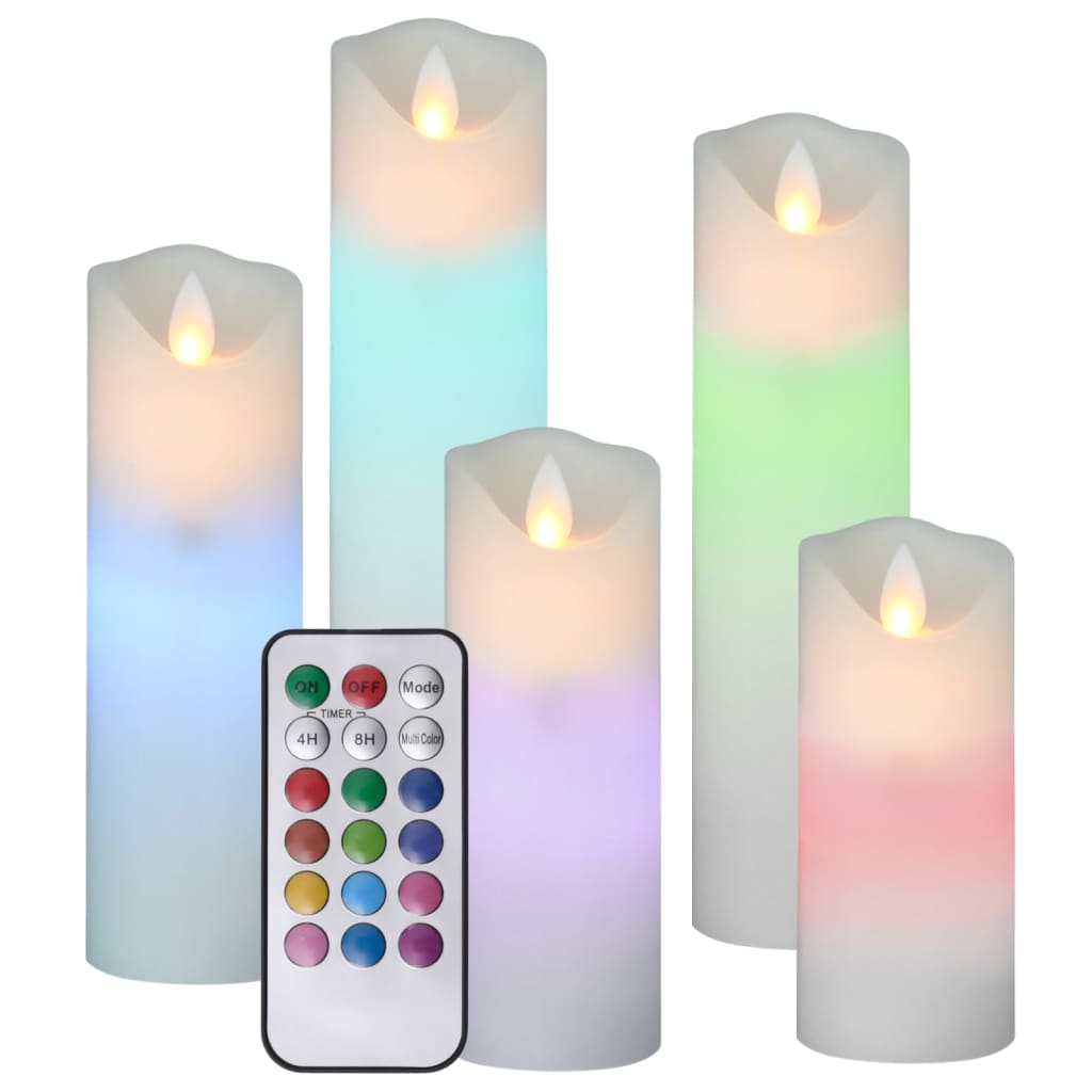Set lumânări electrice cu LED și telecomandă, 5 buc., colorat