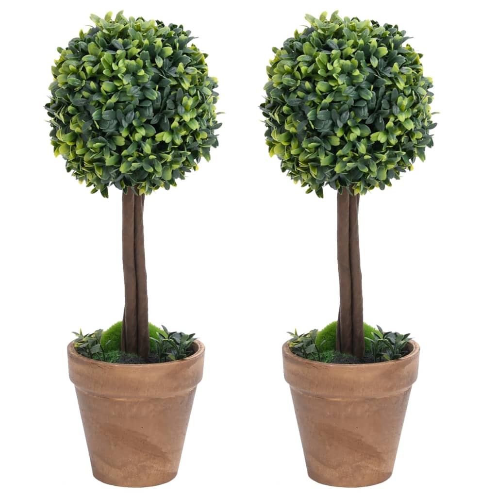 Image of vidaXL Artificial Boxwood Plants 2 pcs with Pots Ball Shaped Green 41 cm