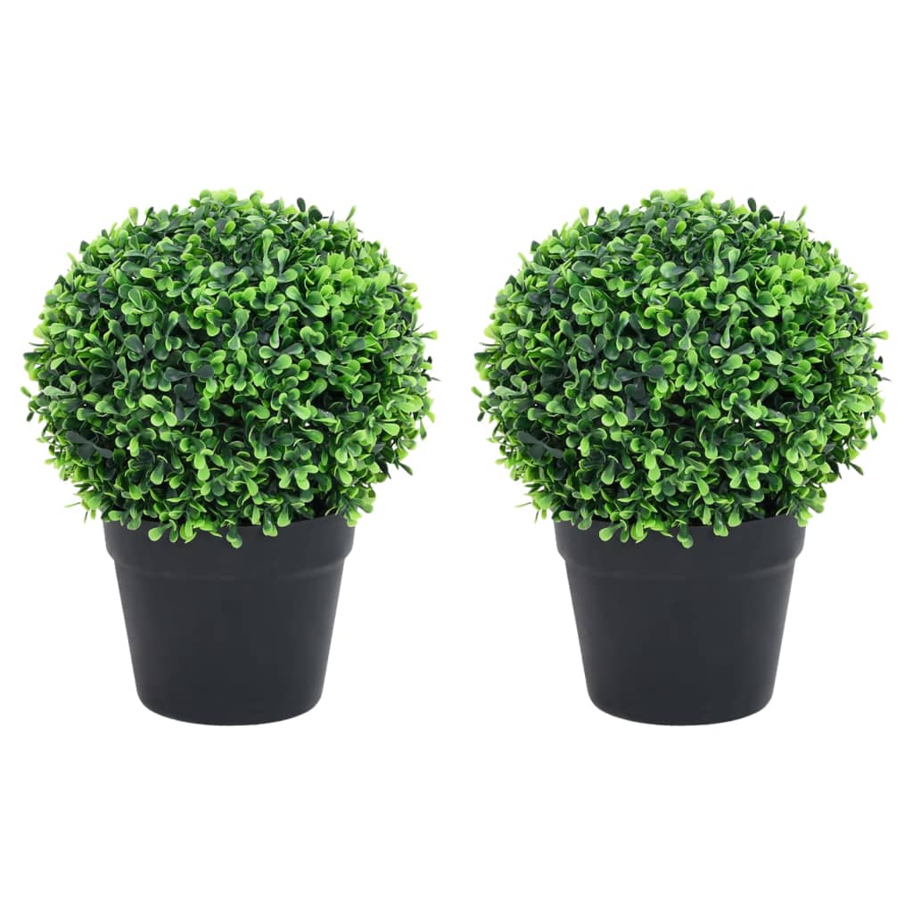 Image of vidaXL Artificial Boxwood Plants 2 pcs with Pots Ball Shaped Green 37 cm