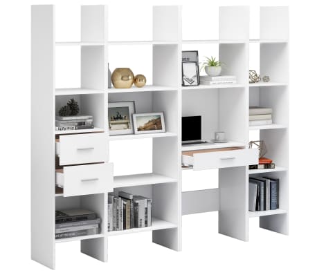 vidaXL 4 Piece Book Cabinet Set White Engineered Wood