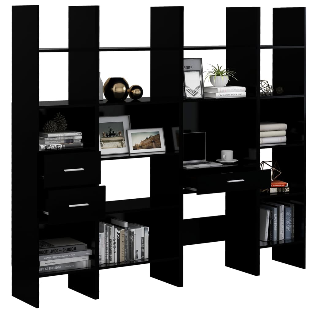 vidaXL Ensemble de bibliothèque 4 pcs Noir Bois d'ingénierie