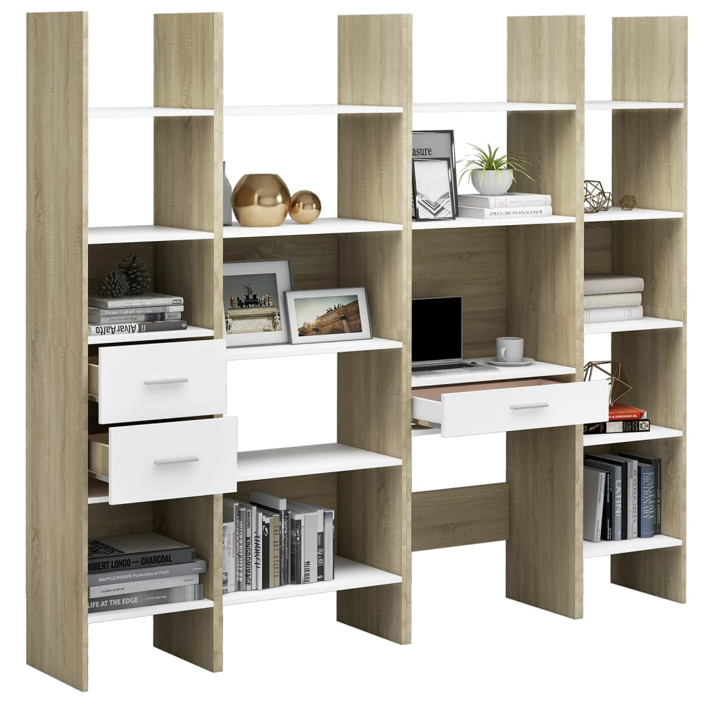 

vidaXL 4-delige Boekenkastenset spaanplaat wit en sonoma eikenkleurig