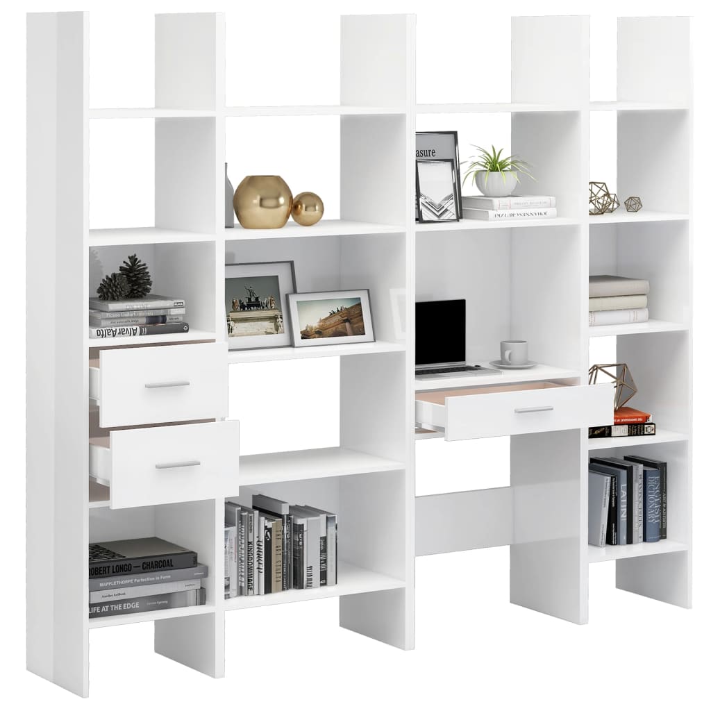 vidaXL Ensemble de bibliothèque 4 pcs Blanc brillant Aggloméré