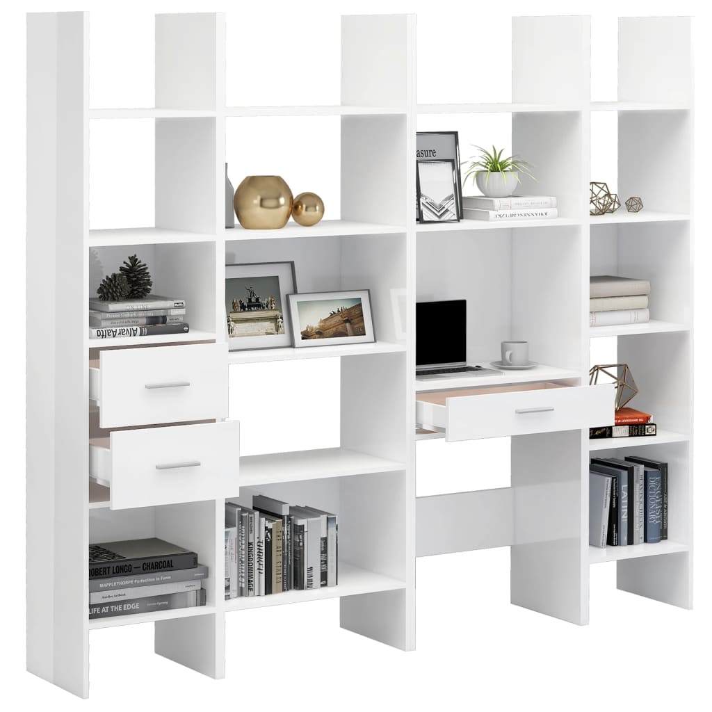 

vidaXL 4-delige Boekenkastenset spaanplaat hoogglans wit