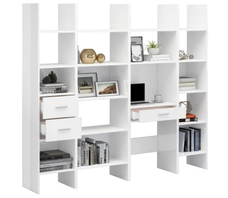 vidaXL 4 Piece Book Cabinet Set High Gloss White Engineered Wood