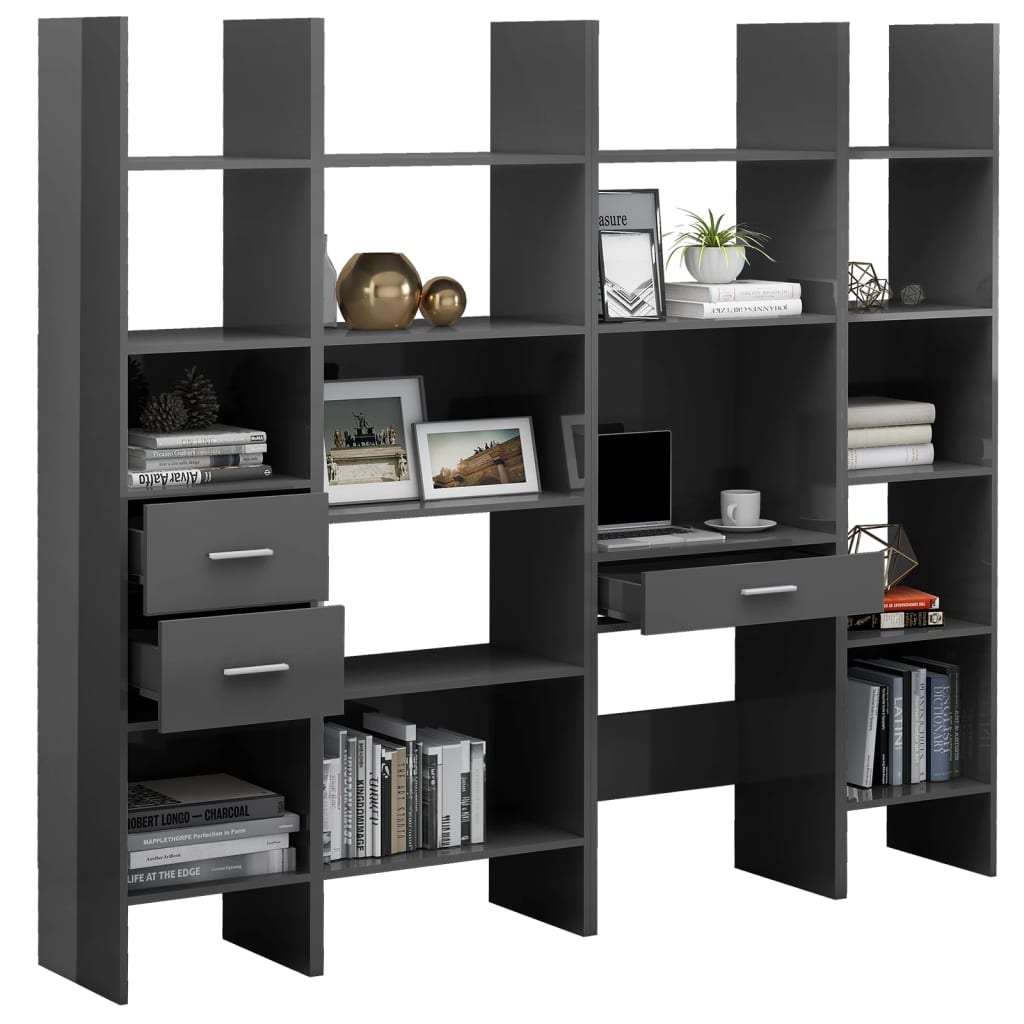 

vidaXL 4-delige Boekenkastenset spaanplaat hoogglans grijs