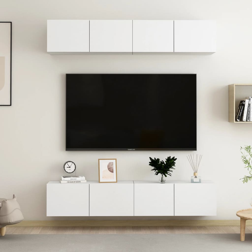 vidaXL Comode TV, 4 buc., alb, 80x30x30 cm, lemn compozit