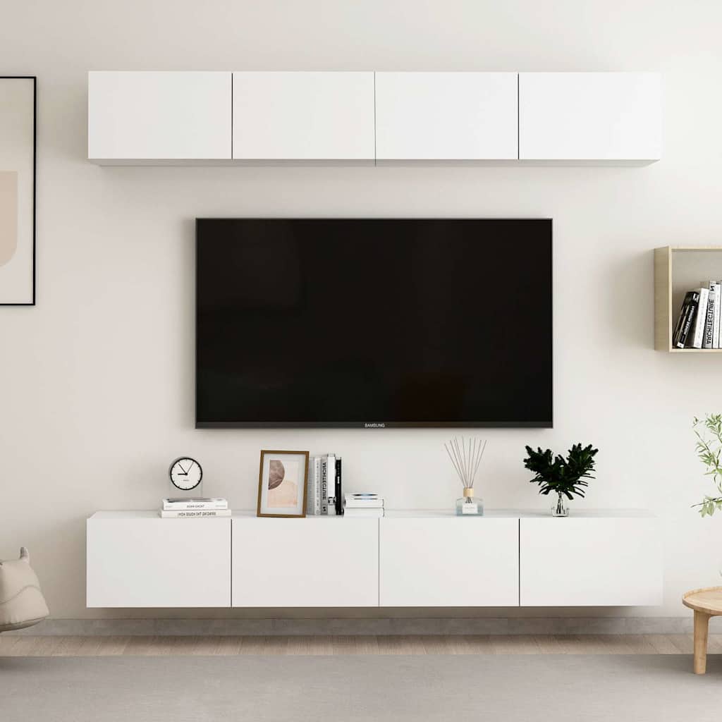 vidaXL Szafki TV, 4 szt., bia�e, 100x30x30 cm, materia� drewnopochodny