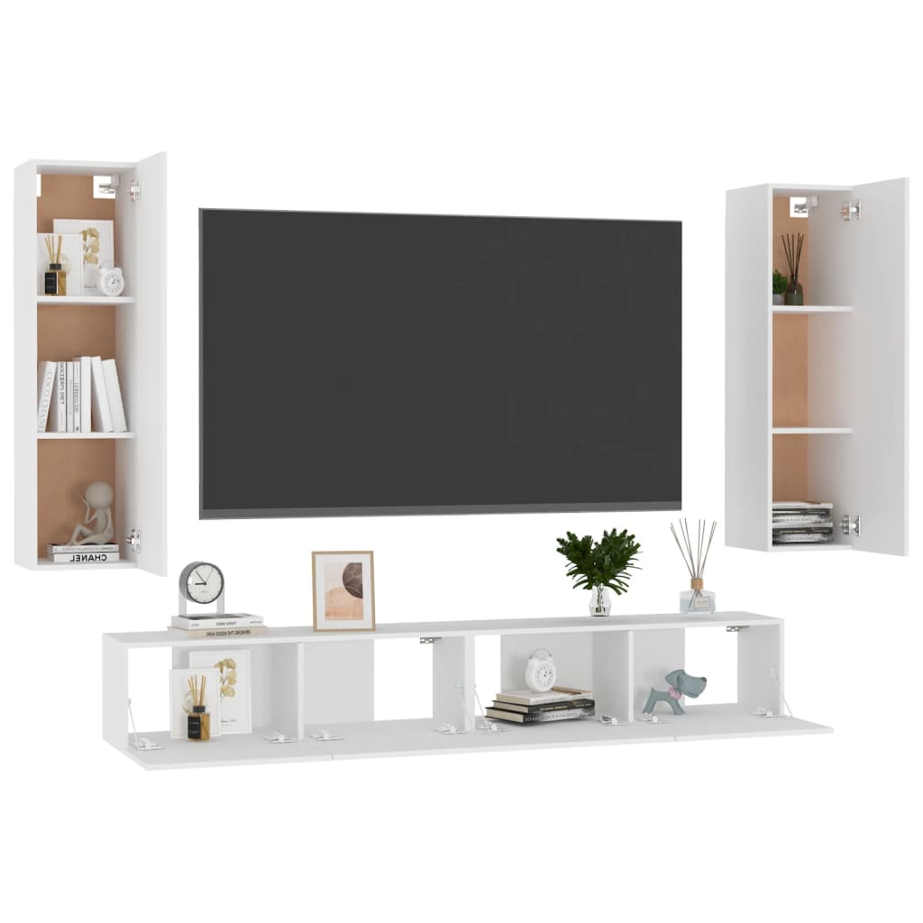 

vidaXL 4-delige Tv-meubelset spaanplaat wit