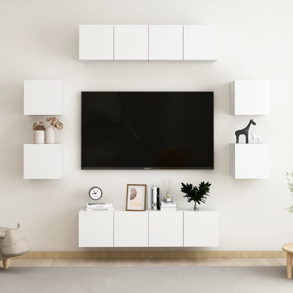 vidaXL Set de dulapuri TV, 8 piese, alb, PAL vidaxl.ro