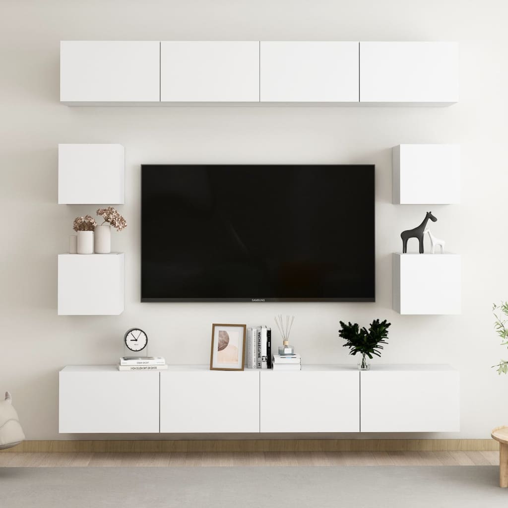 vidaXL Set dulapuri TV, 8 piese, alb, lemn prelucrat Alb