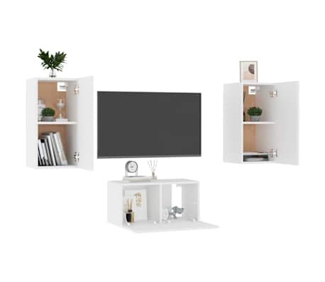 vidaXL Set dulapuri TV, 3 piese, alb, lemn prelucrat