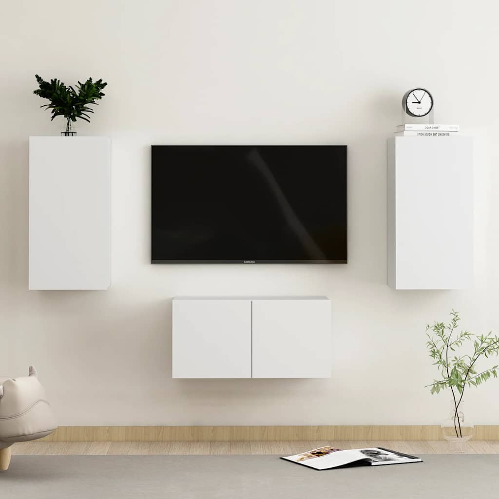 Ensemble de meubles TV 3 pcs Blanc Aggloméré