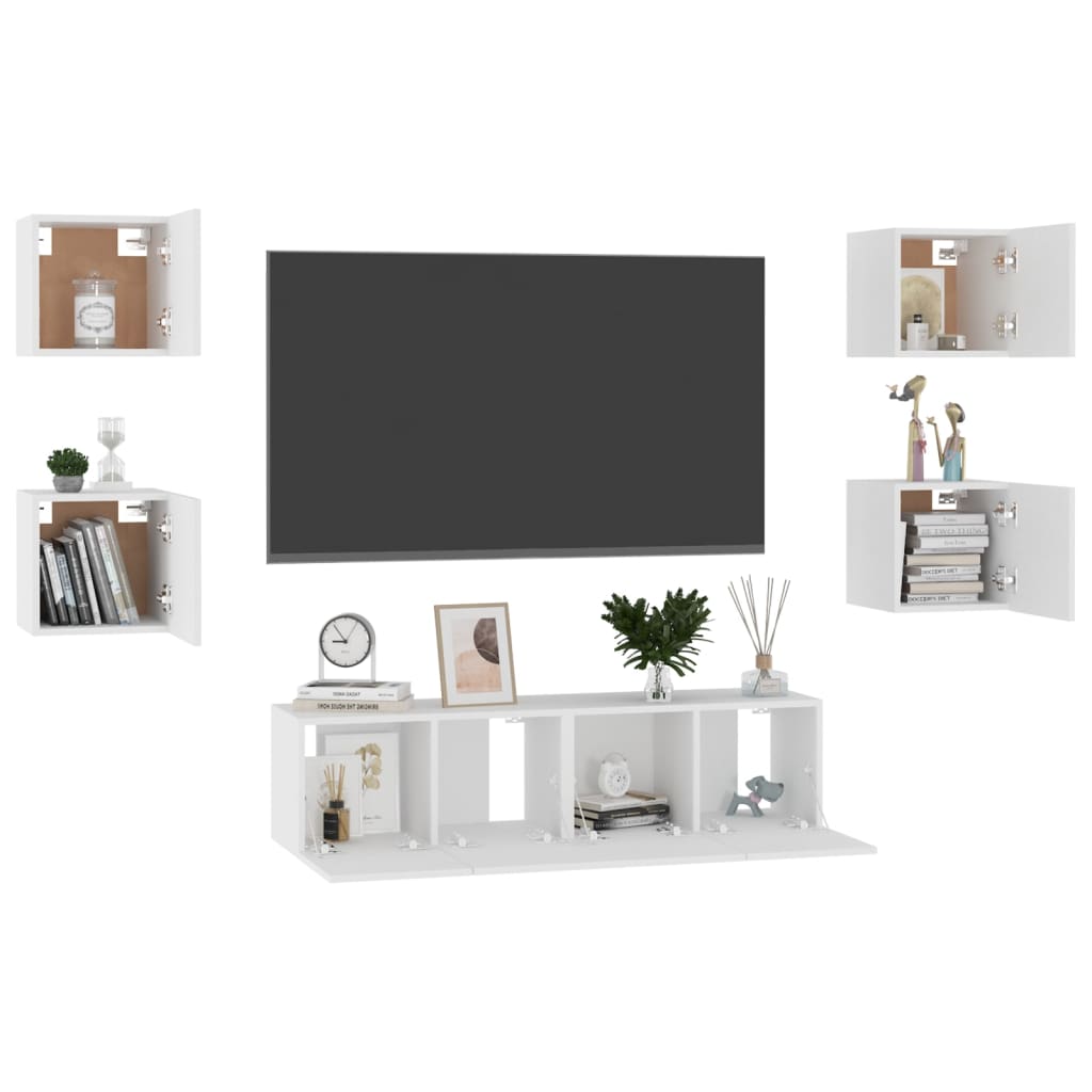 vidaXL 6 Piece TV Cabinet Set White Engineered Wood