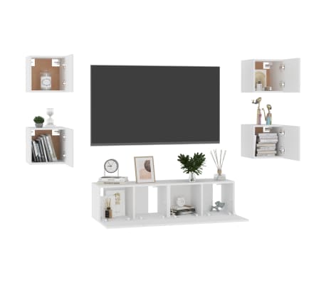 vidaXL 6 Piece TV Cabinet Set White Engineered Wood