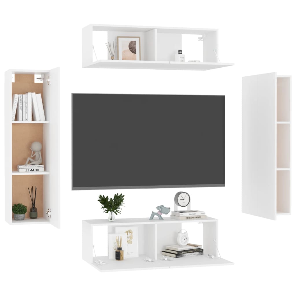 

vidaXL 4-delige Tv-meubelset spaanplaat wit