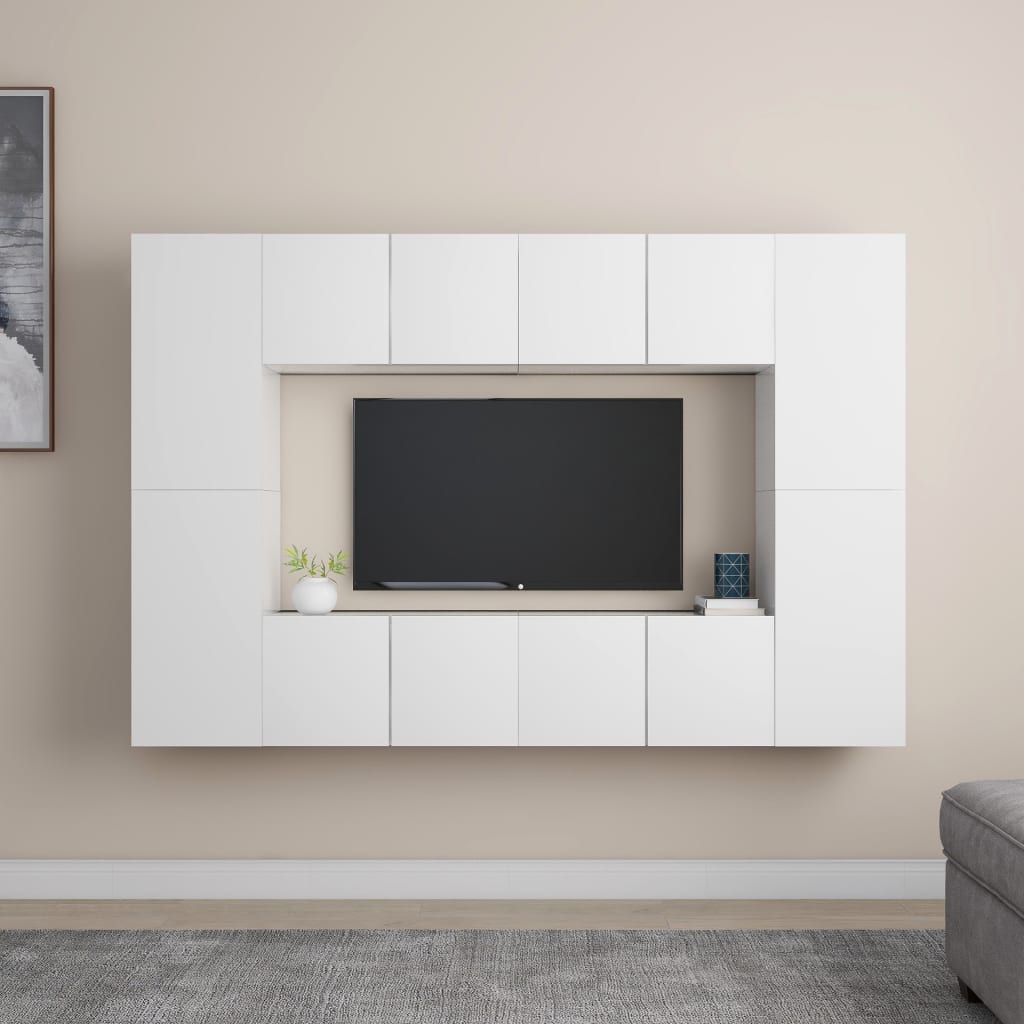 vidaXL Set dulapuri TV, 8 piese, alb, lemn prelucrat Alb