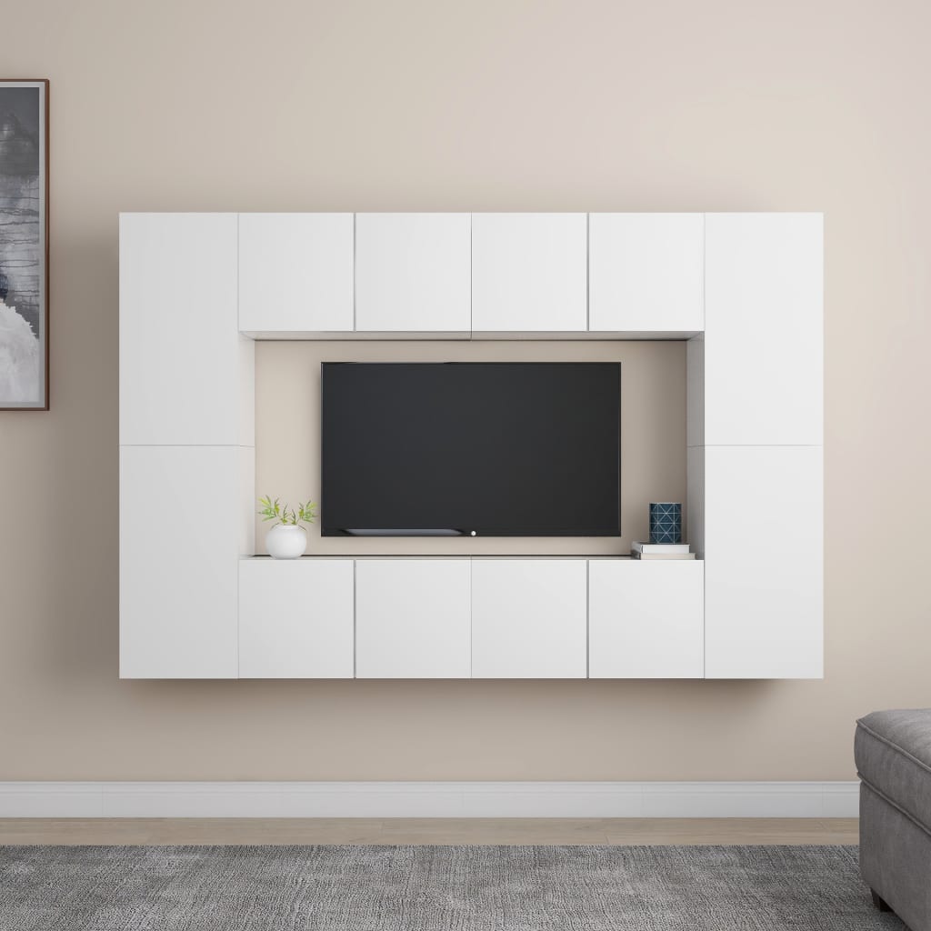 vidaXL 8-tlg. TV-Schrank-Set Weiß Holzwerkstoff