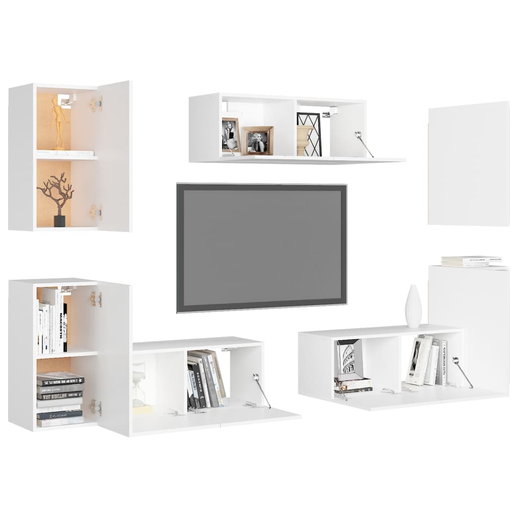 

vidaXL 7-delige Tv-meubelset spaanplaat wit