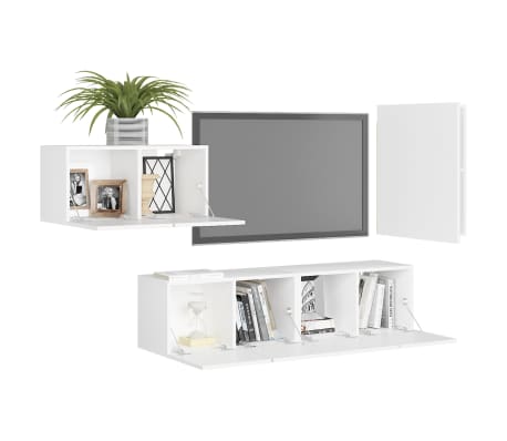 vidaXL Televizoriaus spintelių komplektas, 4 dalių, baltas, mediena