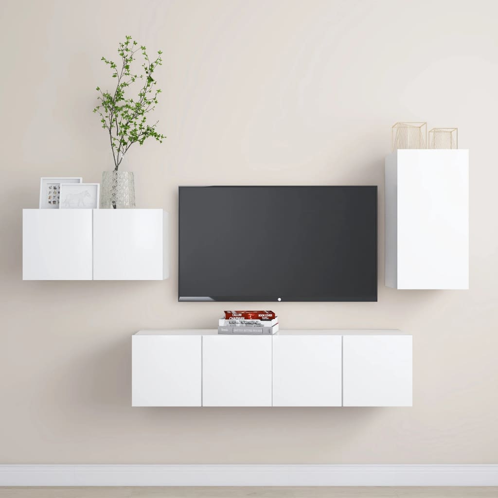 vidaXL Set dulapuri TV, 4 piese, alb, PAL vidaxl.ro