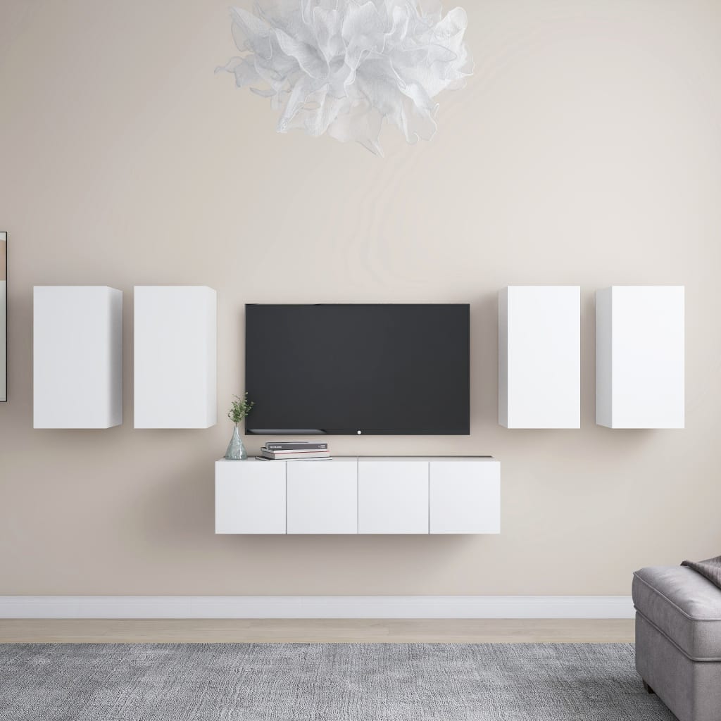 vida XL 6-tlg. TV-Schrank-Set Weiß Holzwerkstoff