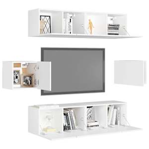 vidaXL Set dulapuri TV, 6 piese, alb, lemn prelucrat