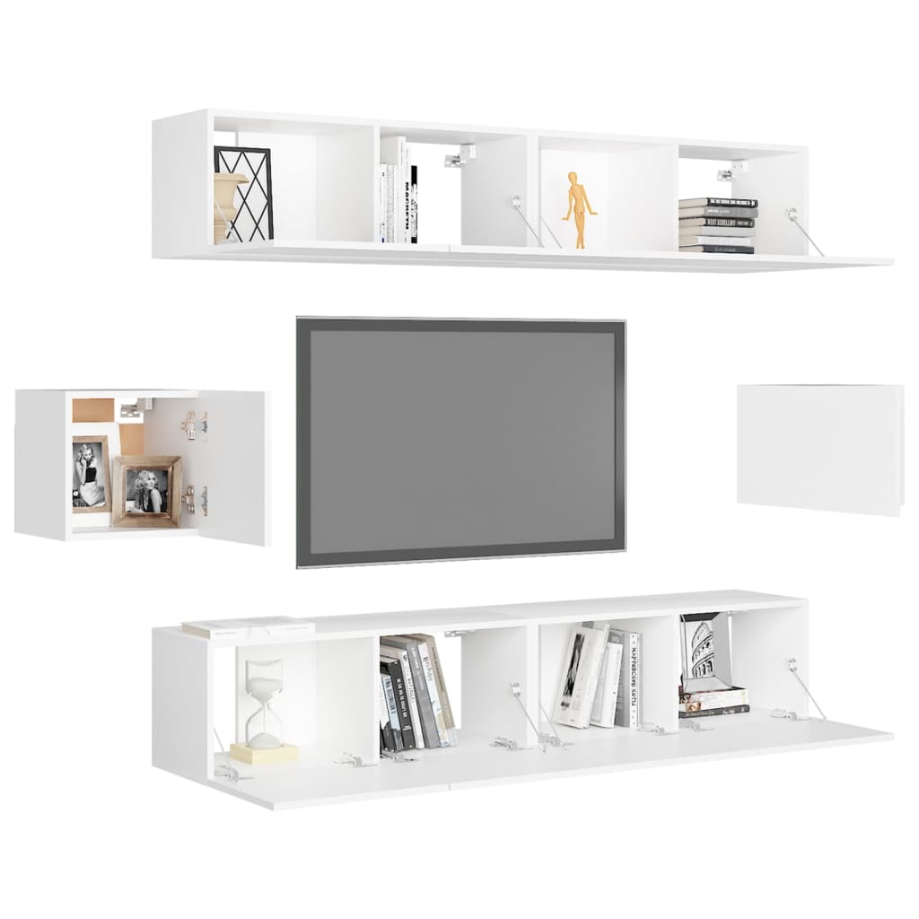 vidaXL Set de dulapuri TV, 6 piese, alb, lemn prelucrat