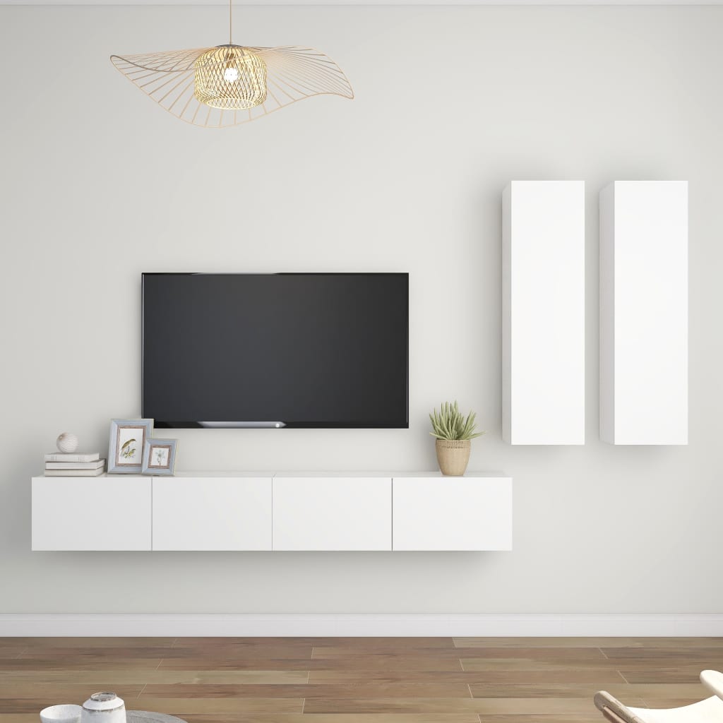 Ensemble de meubles TV 4 pcs Blanc Aggloméré