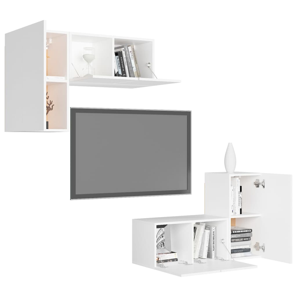 

vidaXL 4-delige Tv-meubelset spaanplaat wit