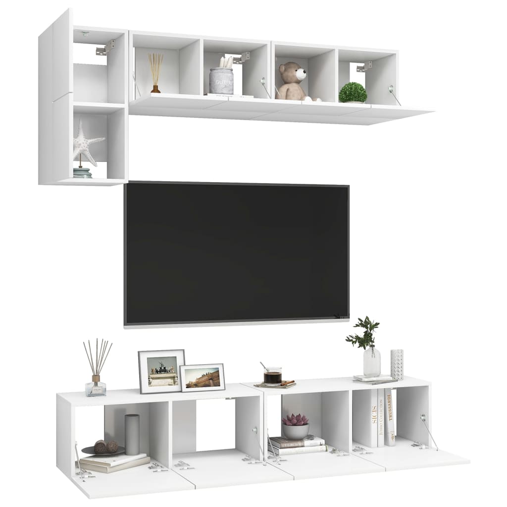 

vidaXL 5-delige Tv-meubelset spaanplaat wit