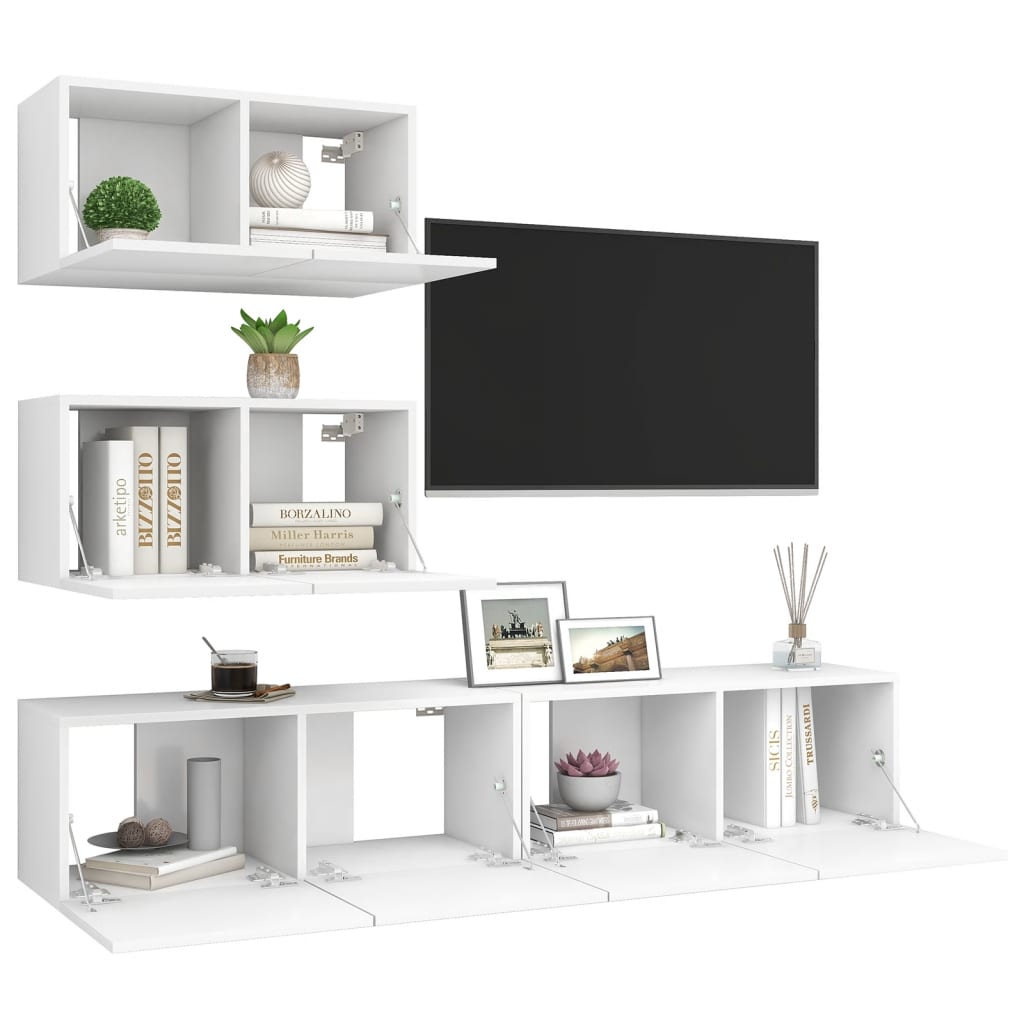 

vidaXL 4-delige Tv-meubelset spaanplaat wit