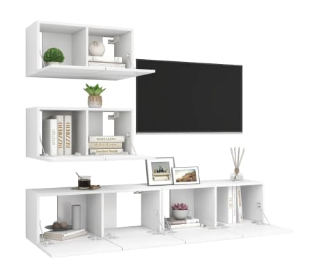 vidaXL 4 Piece TV Cabinet Set White Engineered Wood