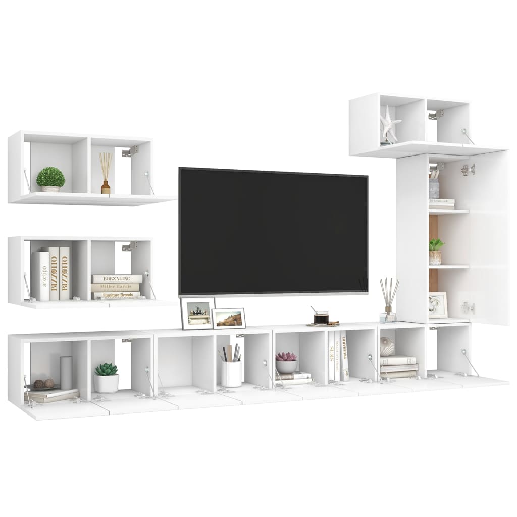 

vidaXL 8-delige Tv-meubelset spaanplaat wit