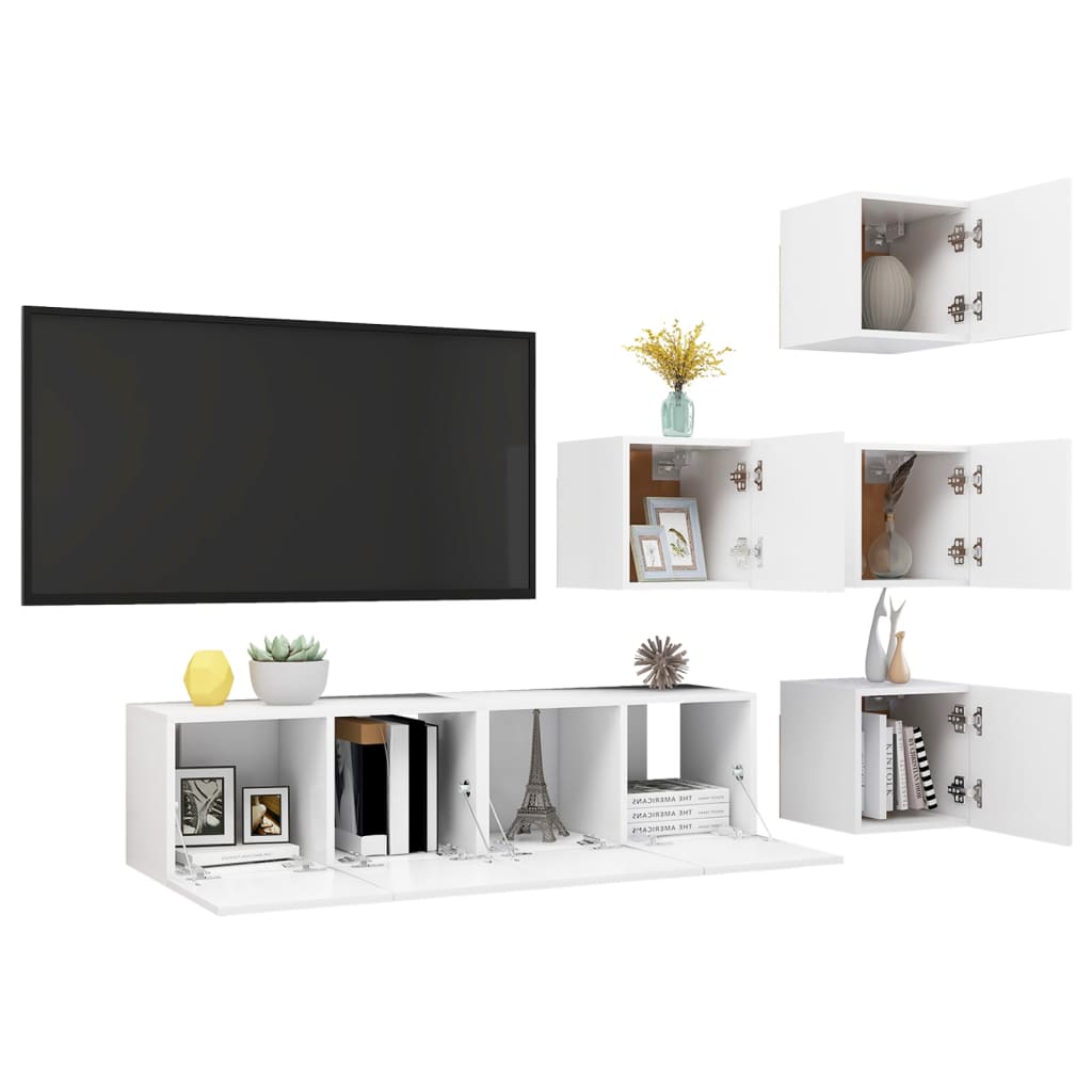 

vidaXL 6-delige Tv-meubelset spaanplaat wit