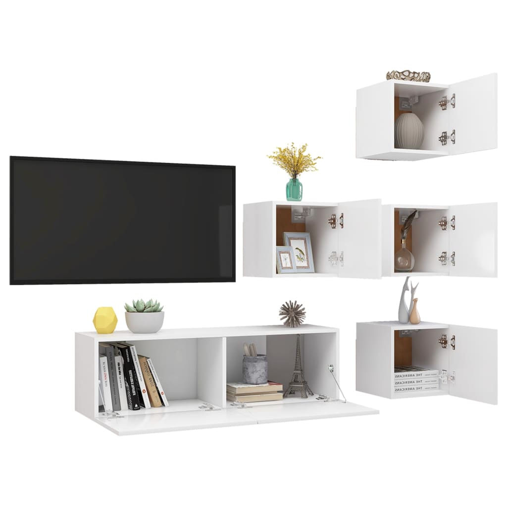 

vidaXL 5-delige Tv-meubelset spaanplaat wit